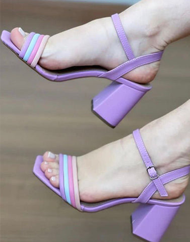 Purple Shiny High Heels with Anklet Strap | Ligglo